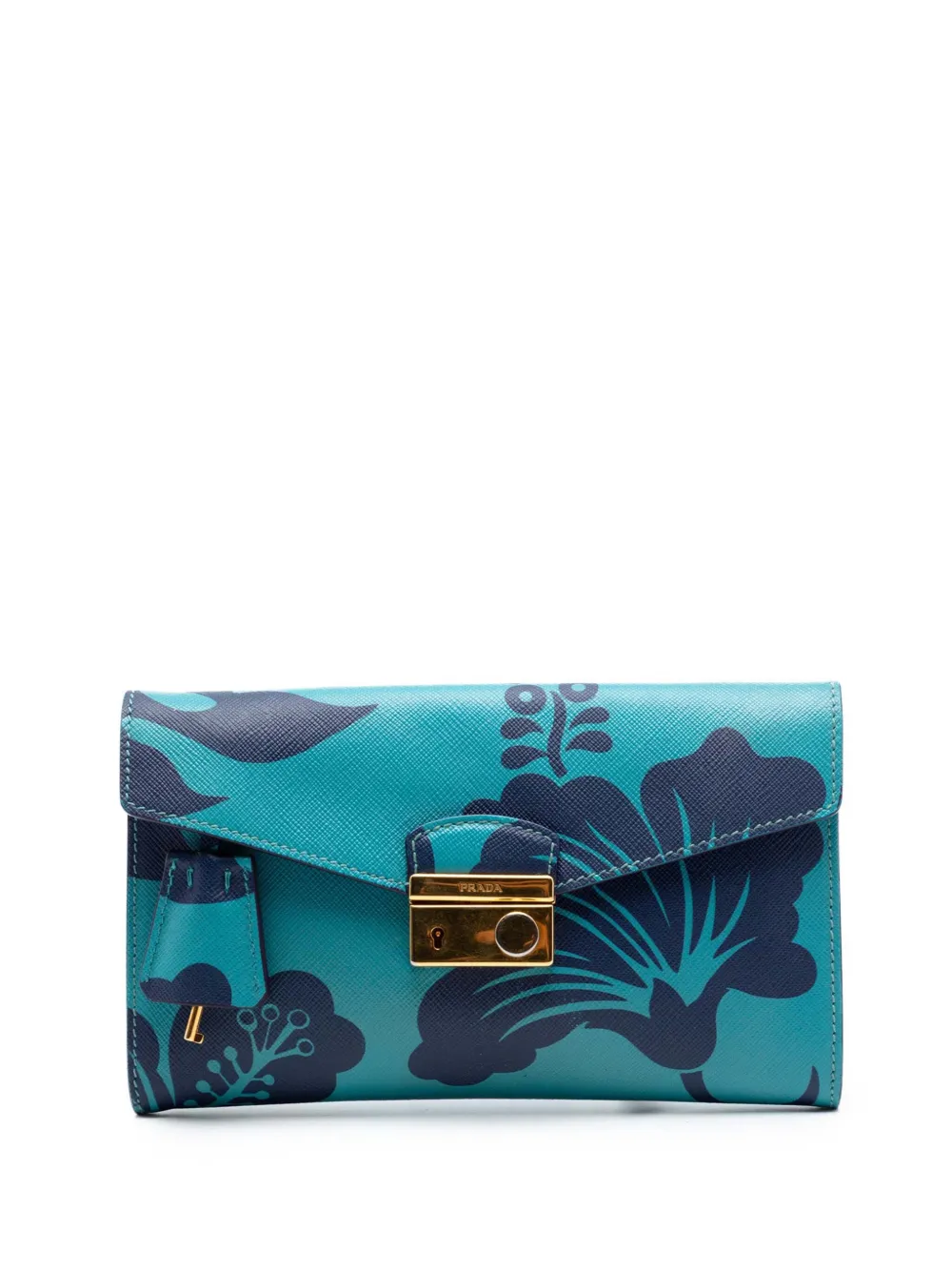 Prada Pre-Owned 2010-2026 Saffiano Hibiscus Print Sound Lock clutch bag - Blu