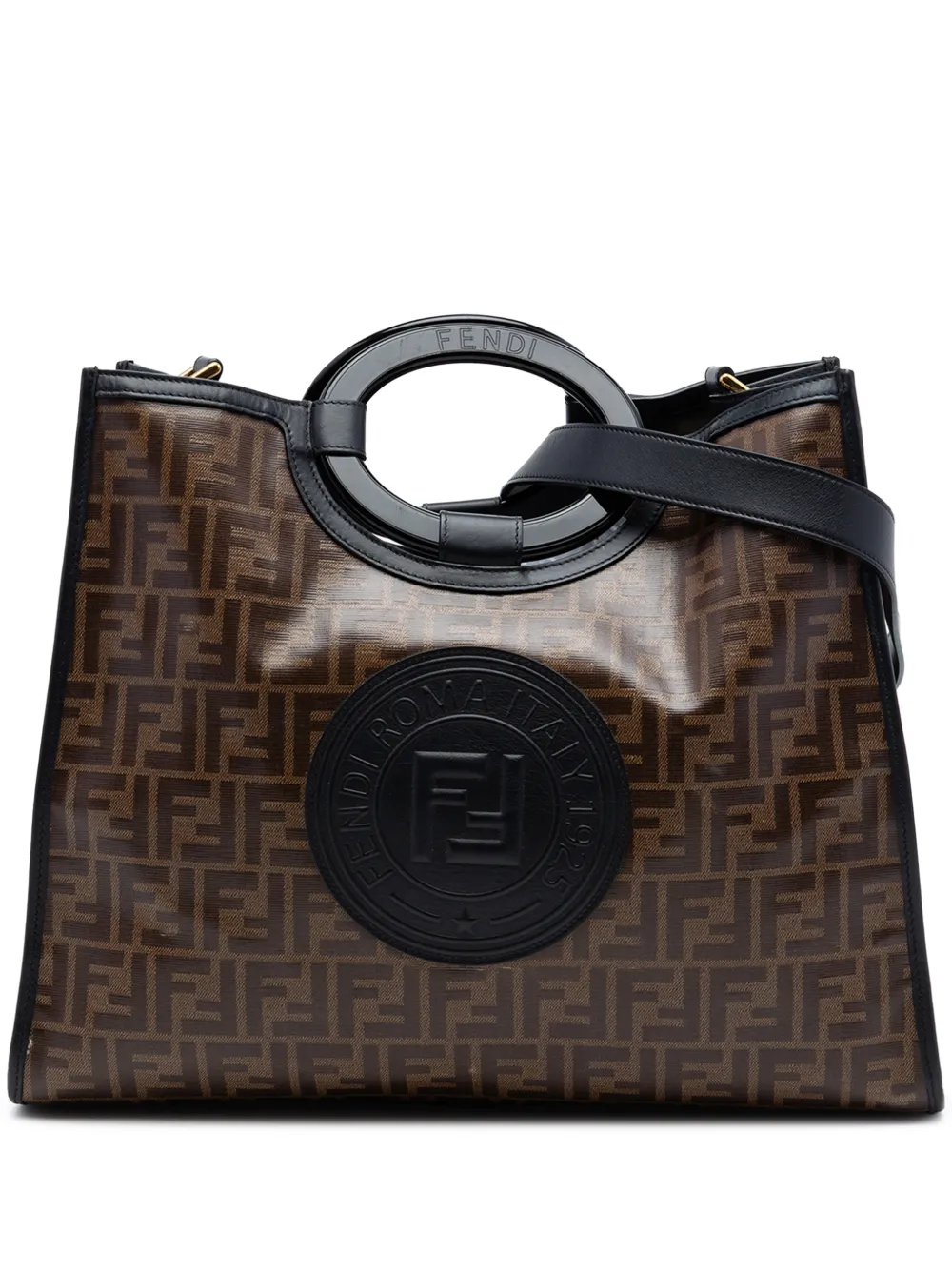 Fendi Pre-Owned 2018-2026 Medium Glazed Fabric FF 1974 Runaway Shopper satchel - Braun