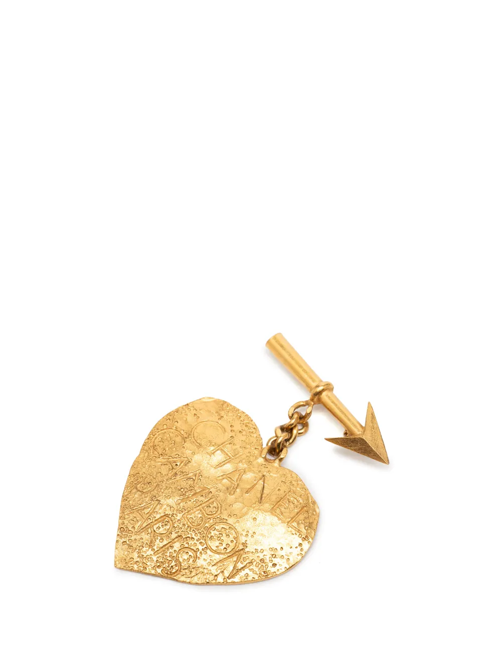 Pre-owned Chanel 1993 Gold Plated Cambon Paris Arrow Heart Swing Brooch Costume Brooch