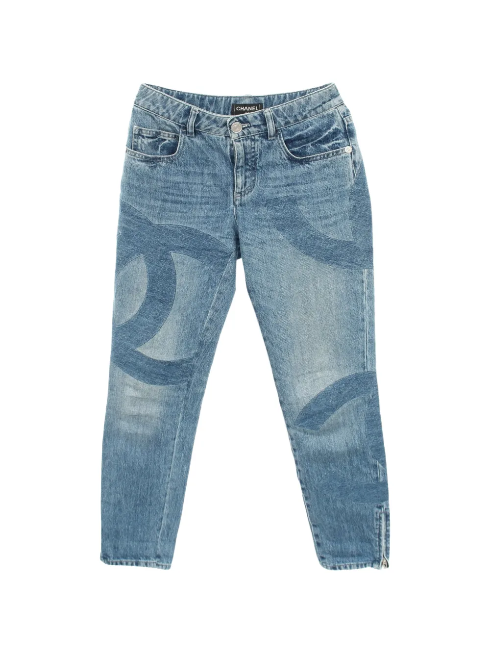 CHANEL Pre-Owned 1986-1988 Coco Mark zip-up jeans - Blue