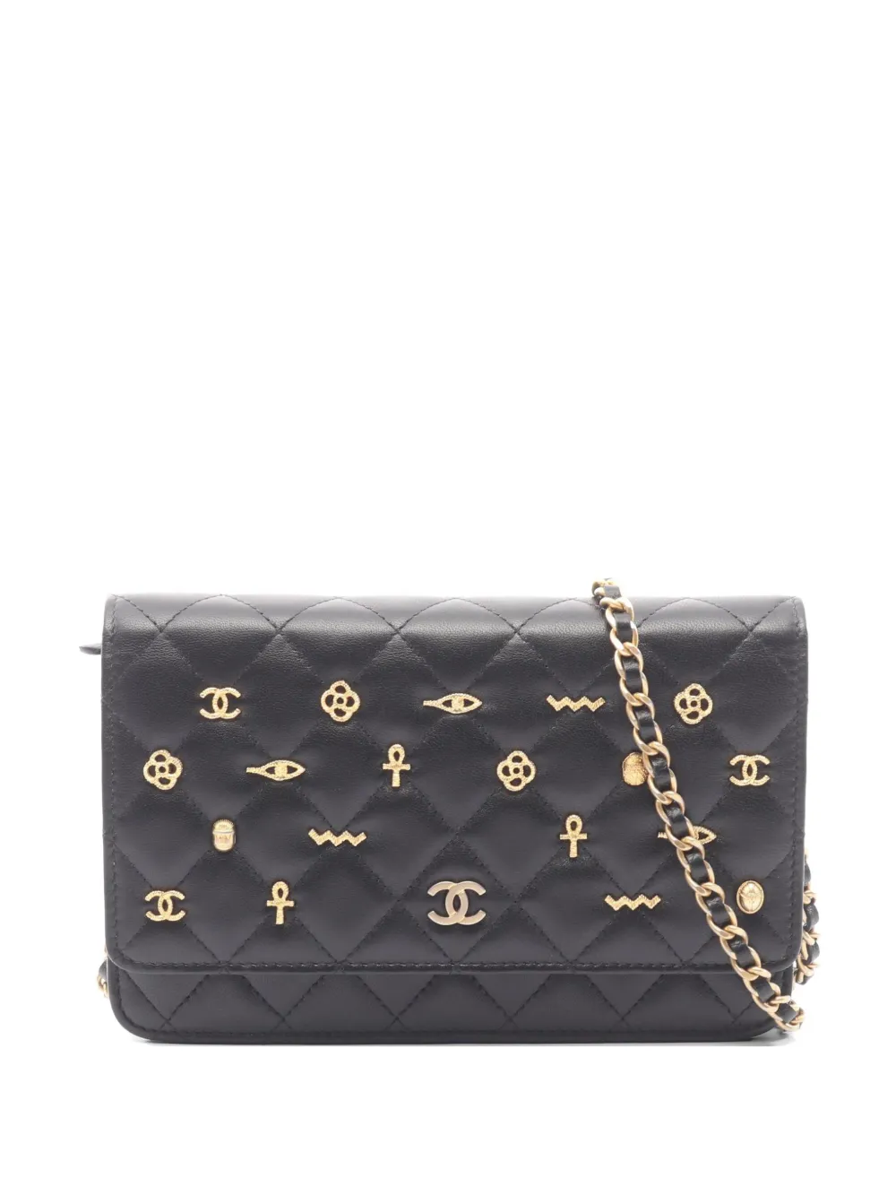 CHANEL Pre-Owned 2019 matelassé Egypt Charm chain wallet - Black