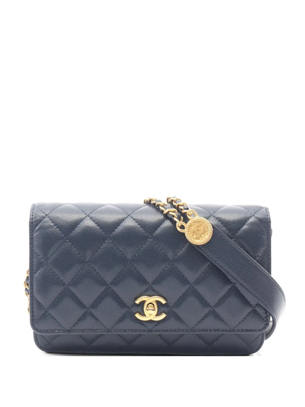 CHANEL Pre-Owned 2021s matelassé Caviar leather chain wallet - Blau