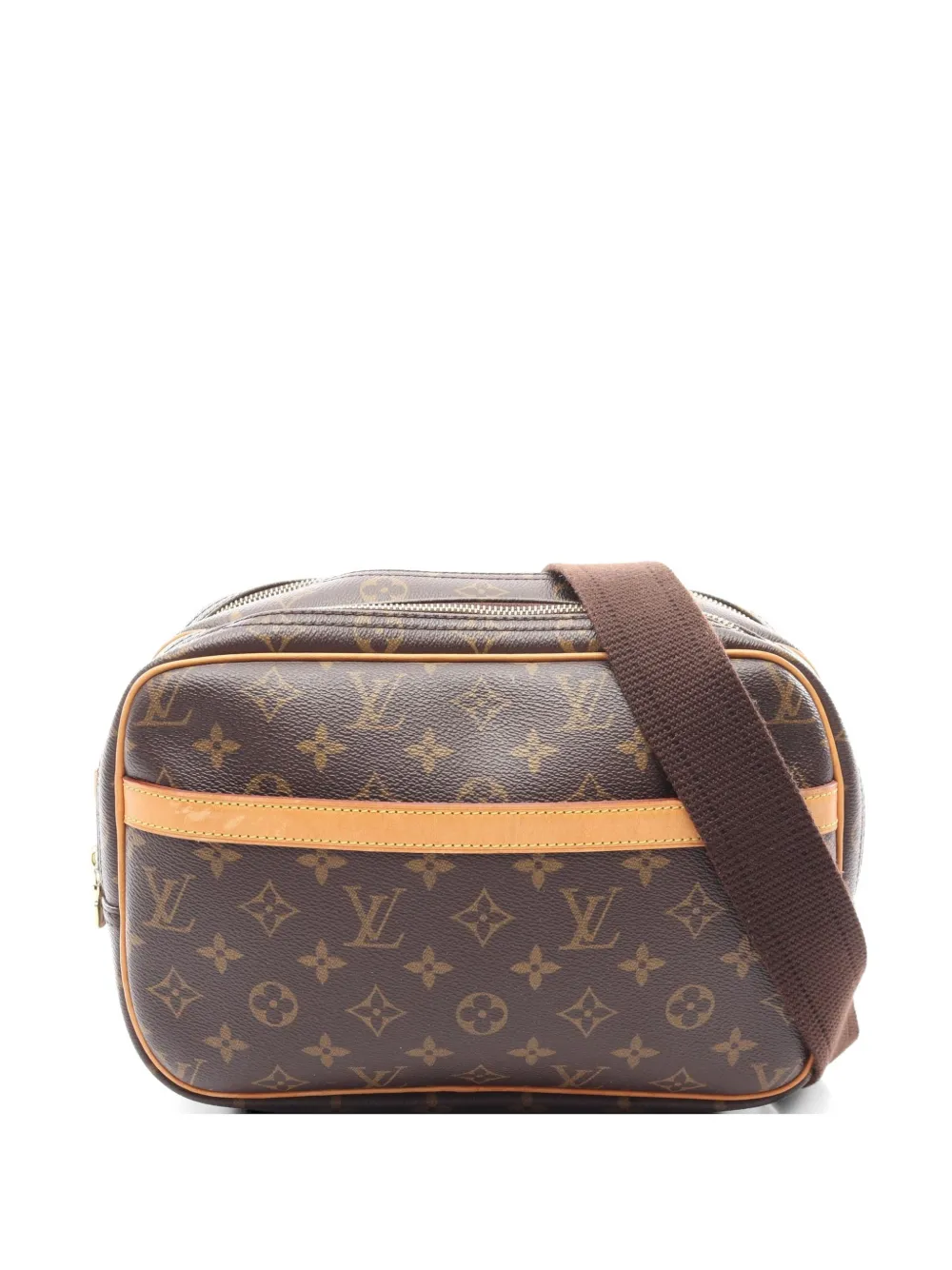 Louis Vuitton Pre-Owned 2002 PM Reporter Monogram leather-trim shoulder bag - Braun