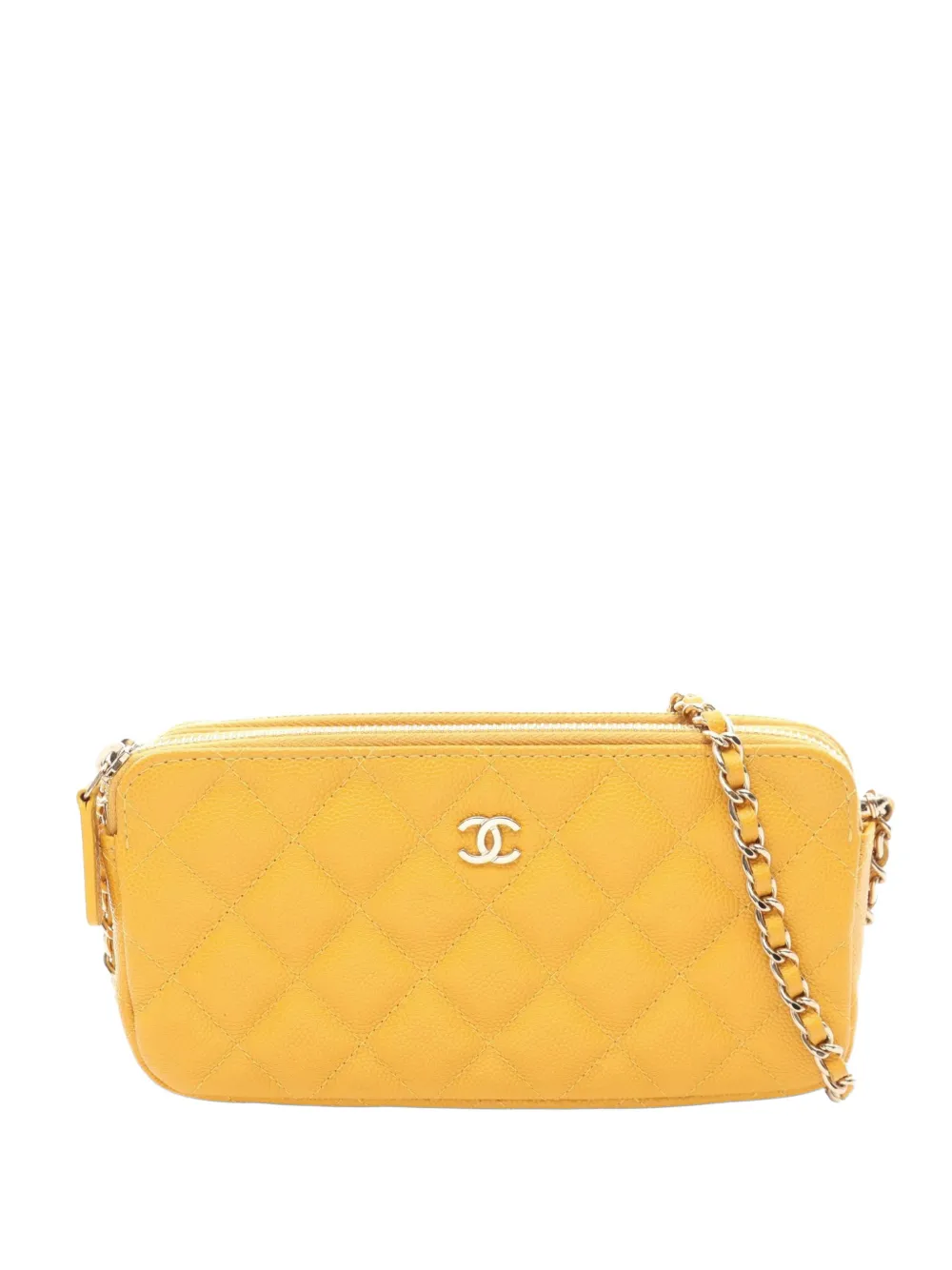 CHANEL Pre-Owned small Matelassé caviar quilted cross body bag - Yellow