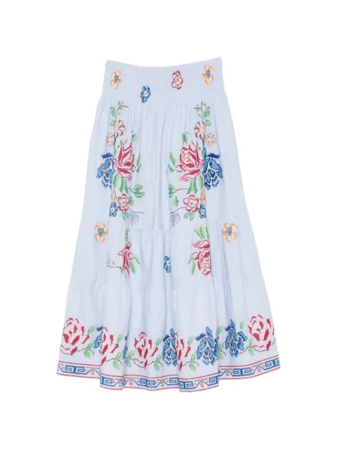 orsina floral-embroidered tiered maxi skirt