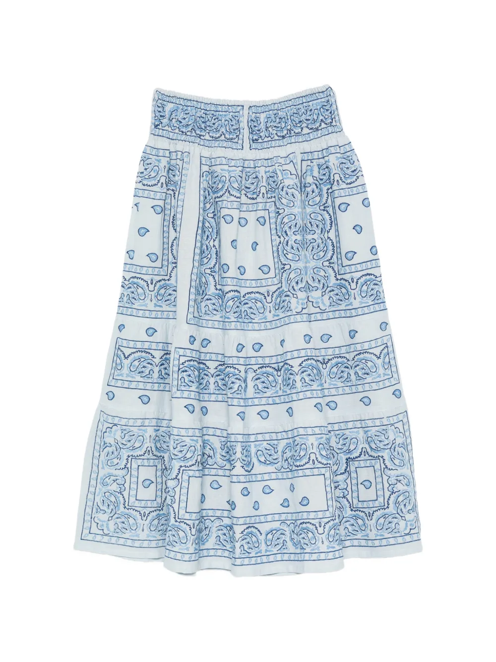 orsina bandana-embroidery smocked-waist midi skirt - Blu