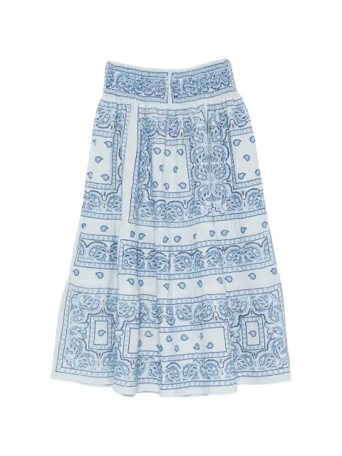 orsina bandana-embroidery smocked-waist midi skirt