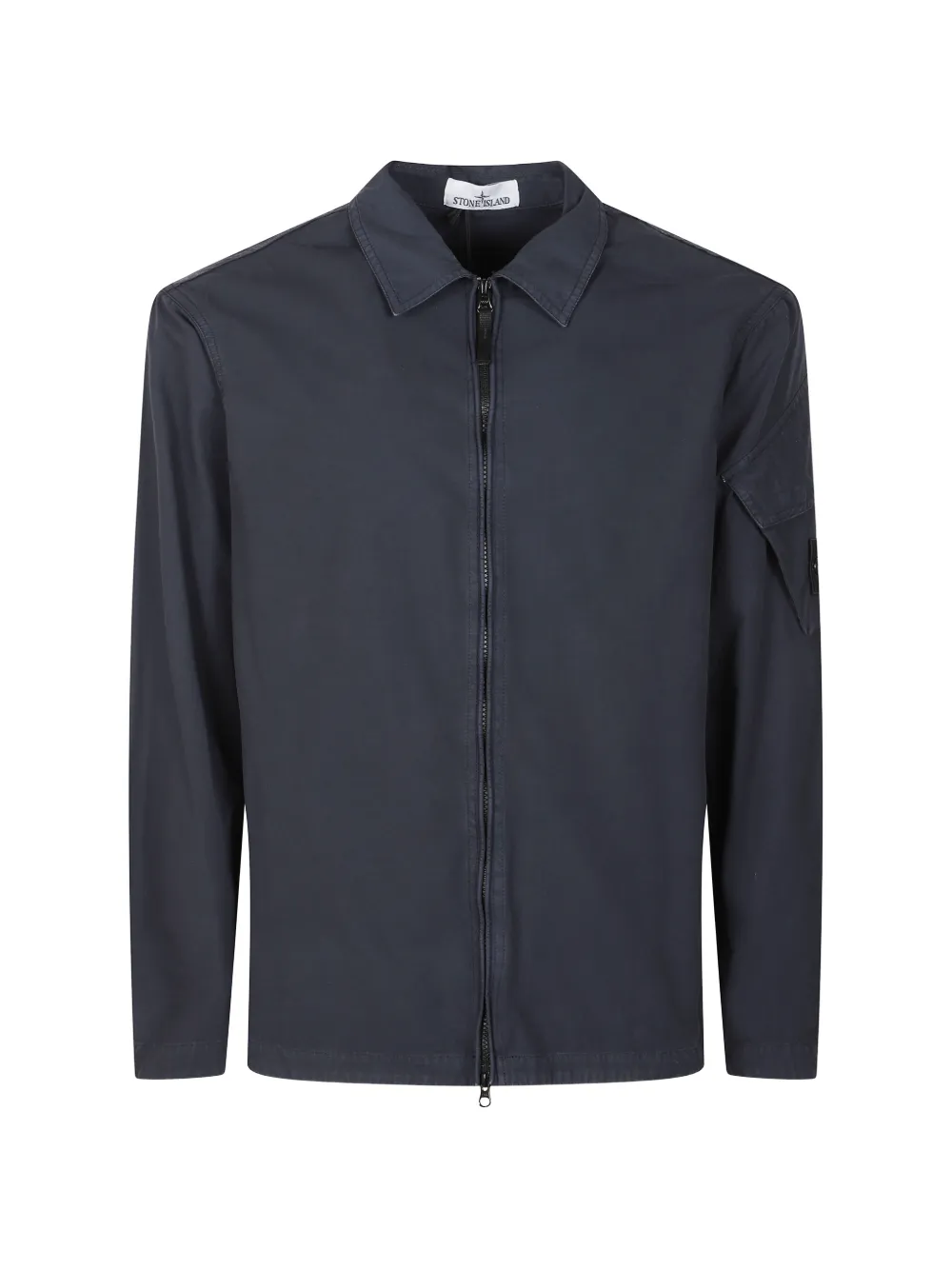 Stone Island logo-patch zip-up shirt - Blau