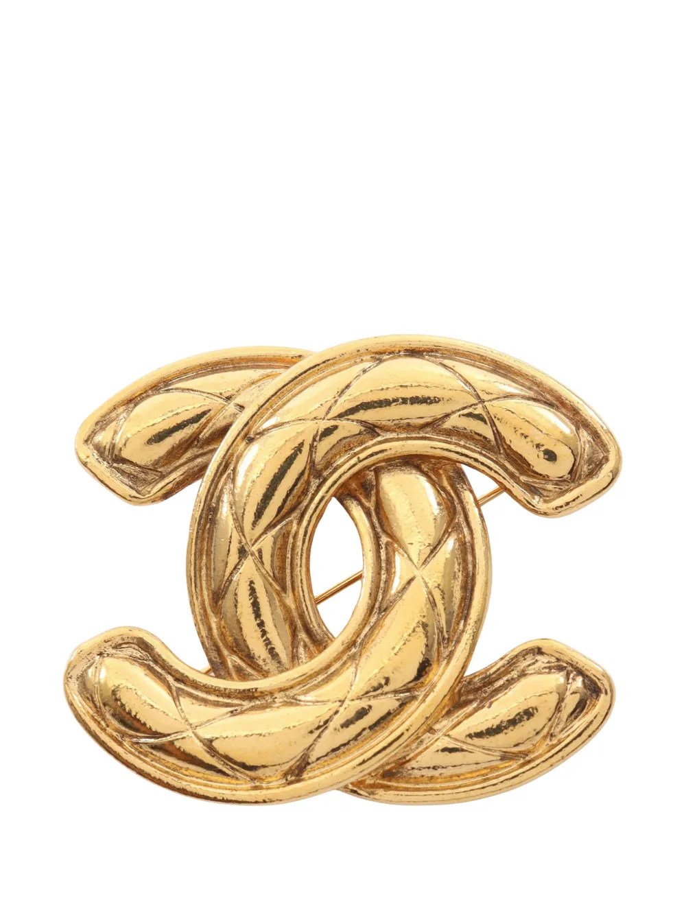 CHANEL Pre-Owned 1970-1980 Gold Plated Quilted CC Brooch costume brooch