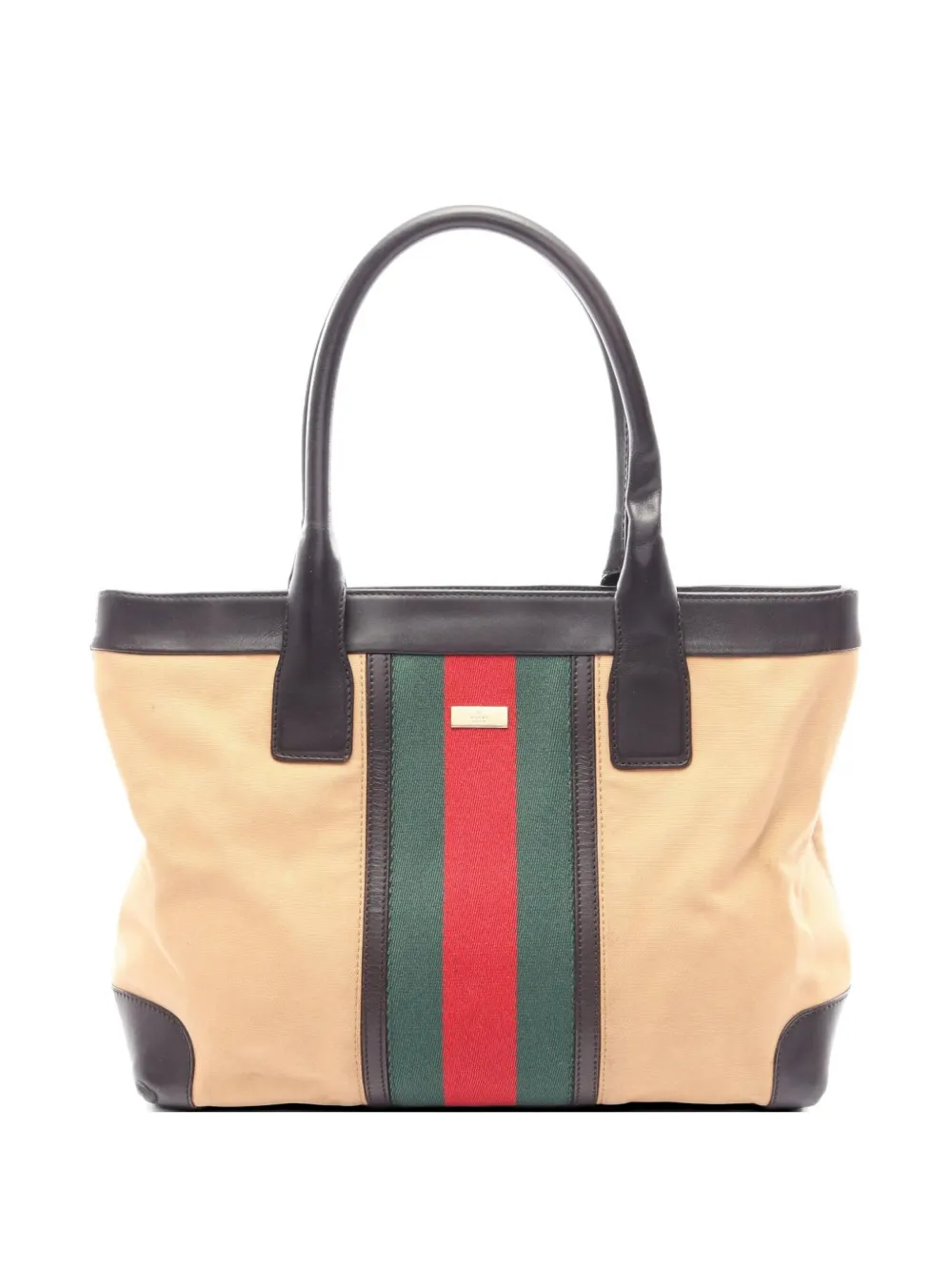 Gucci Pre-Owned 2000s Web stripe leather-trim tote bag - Toni neutri