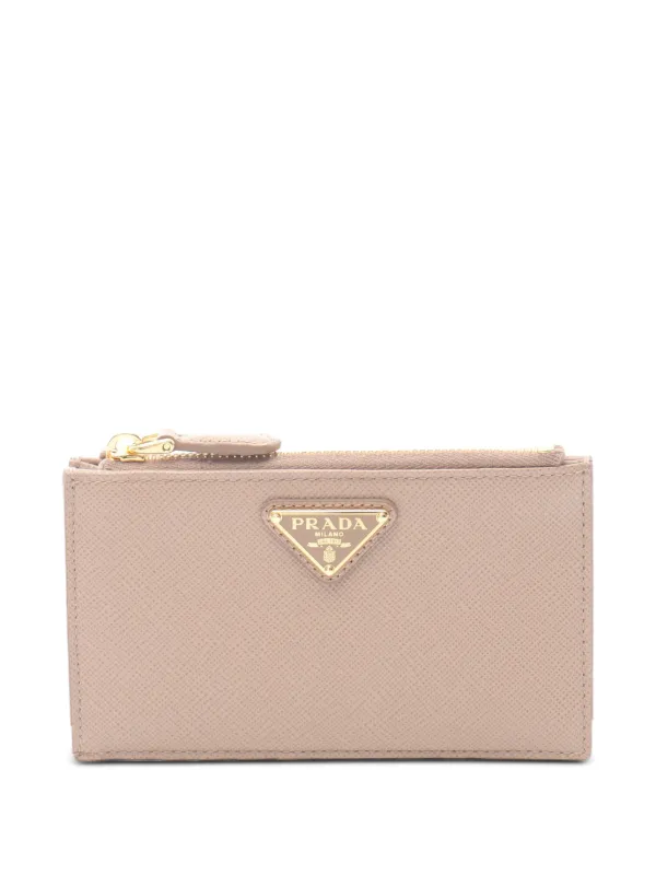 Prada Pre-owned Saffiano Triang Card Case in Neutrals