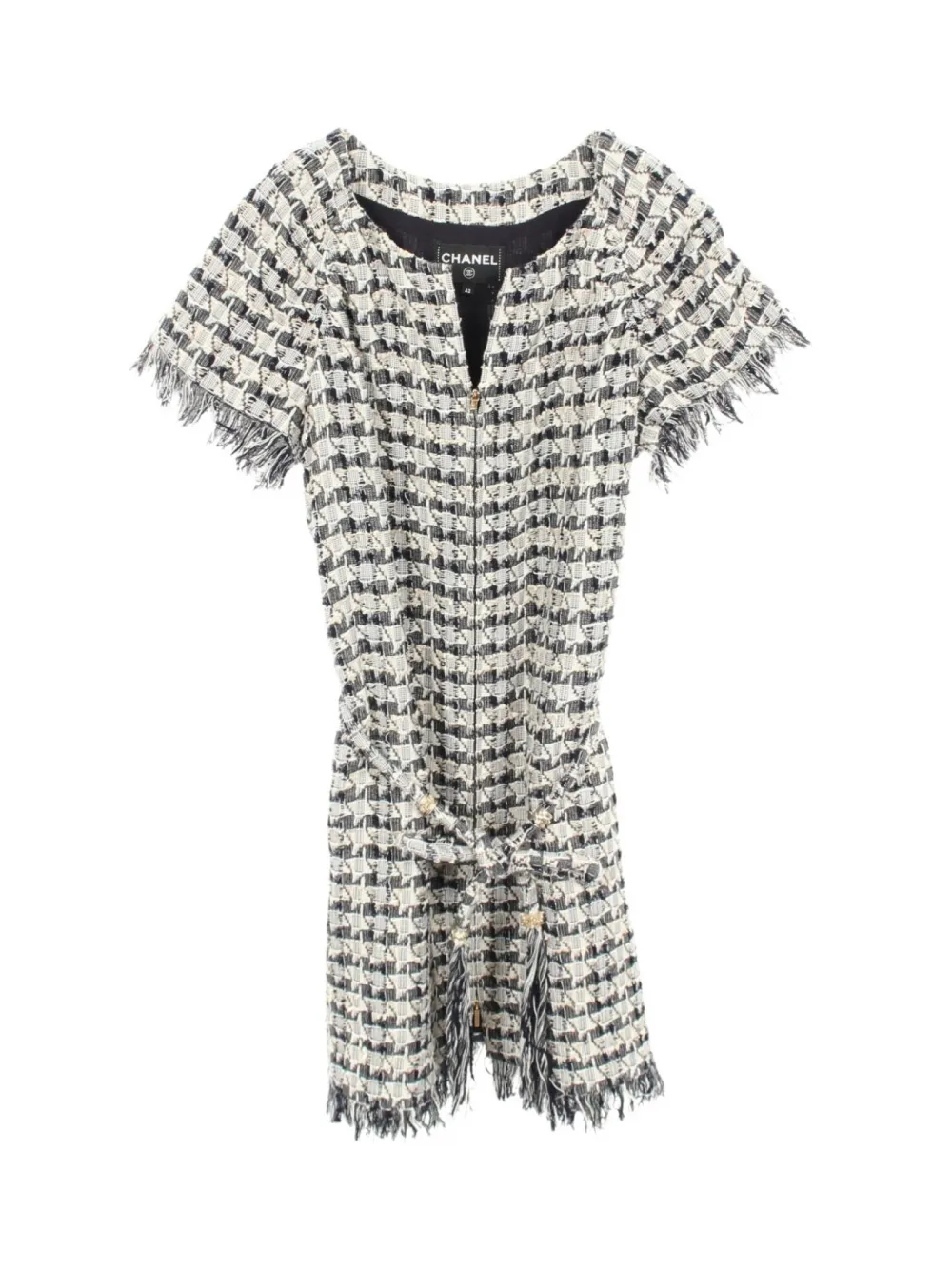 CHANEL Pre-Owned Abito corto in tweed con cintura 1986-1988 - Bianco