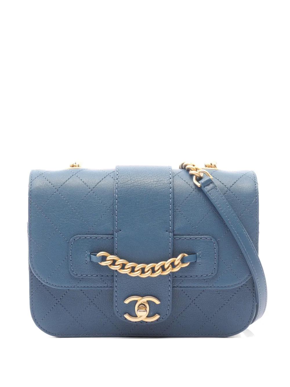 CHANEL Pre-Owned 2017-2018 Chain Flap Matelassé Caviar leather shoulder bag - Blue