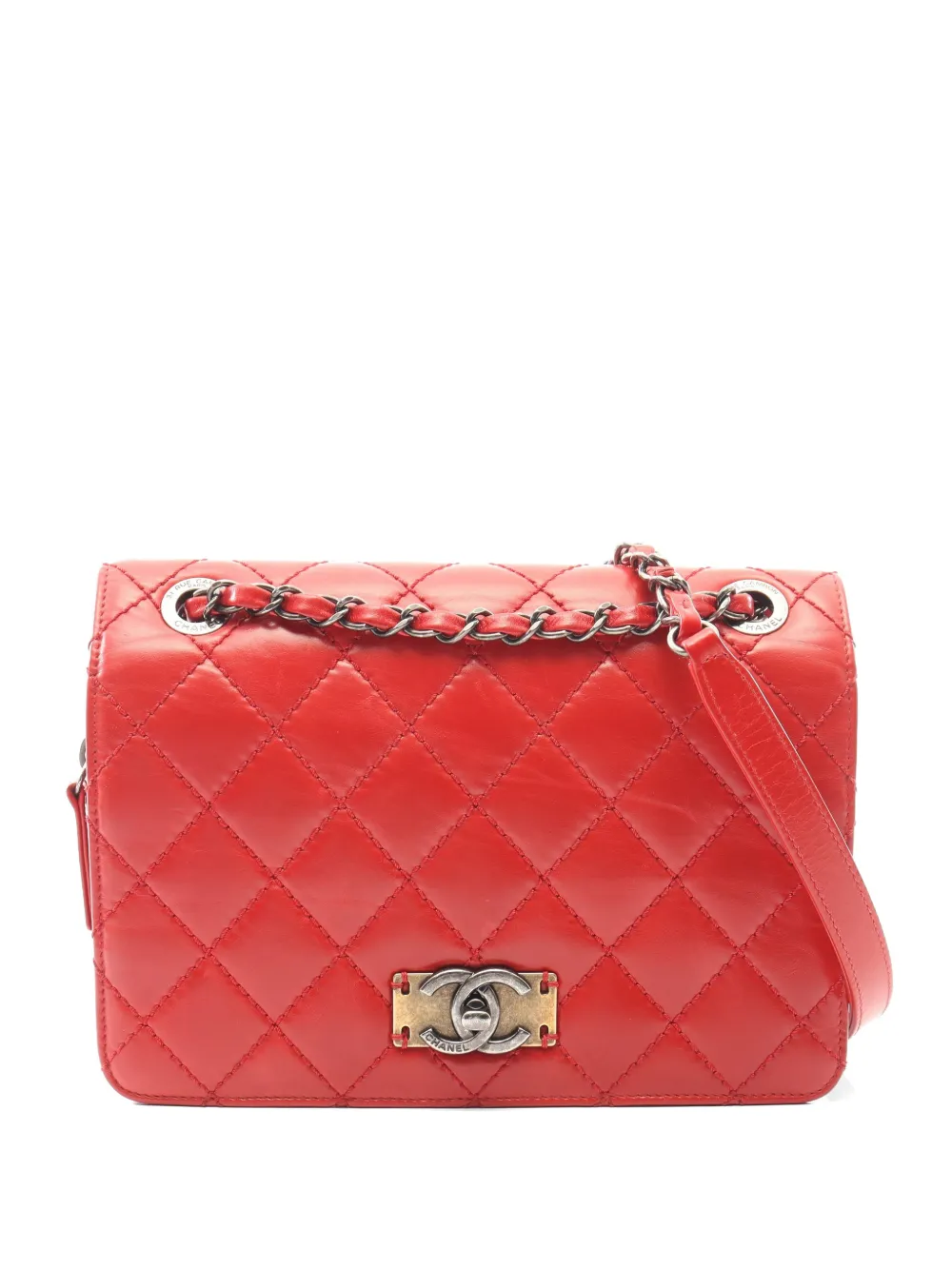 CHANEL Pre-Owned 2016-2017 Matelassé chain shoulder bag - Rosso