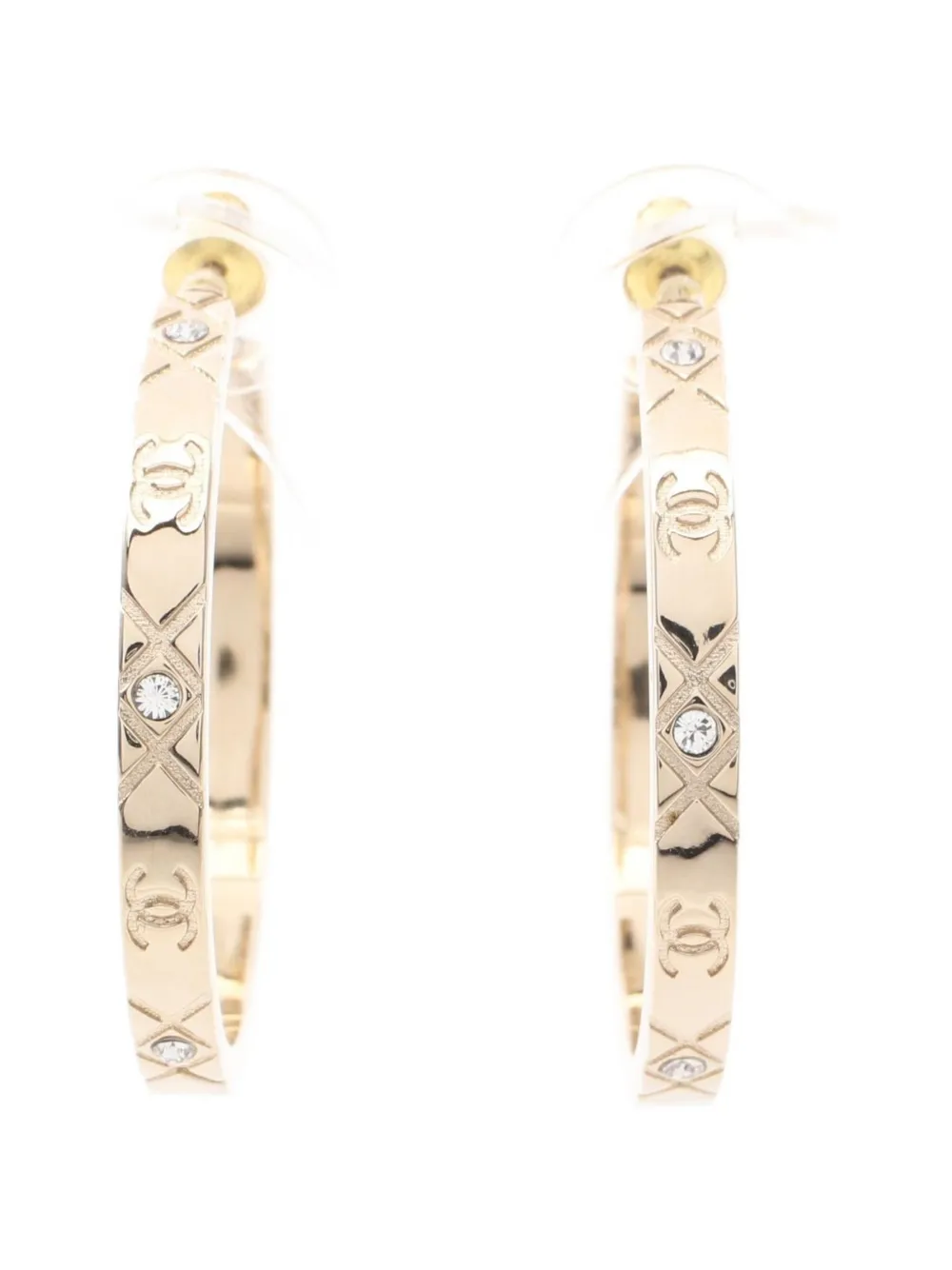CHANEL Pre-Owned 1986-1988 Coco Mark rhinestone hoop earrings - Gold