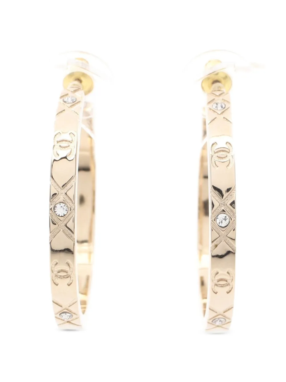 CHANEL Pre-Owned 1986-1988 Coco Mark rhinestone hoop earrings - Oro