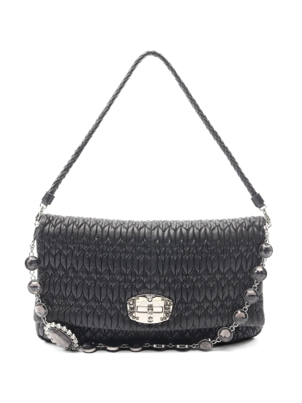 Miu Miu Pre-Owned 2000s Matelassé crystal shoulder bag - Nero