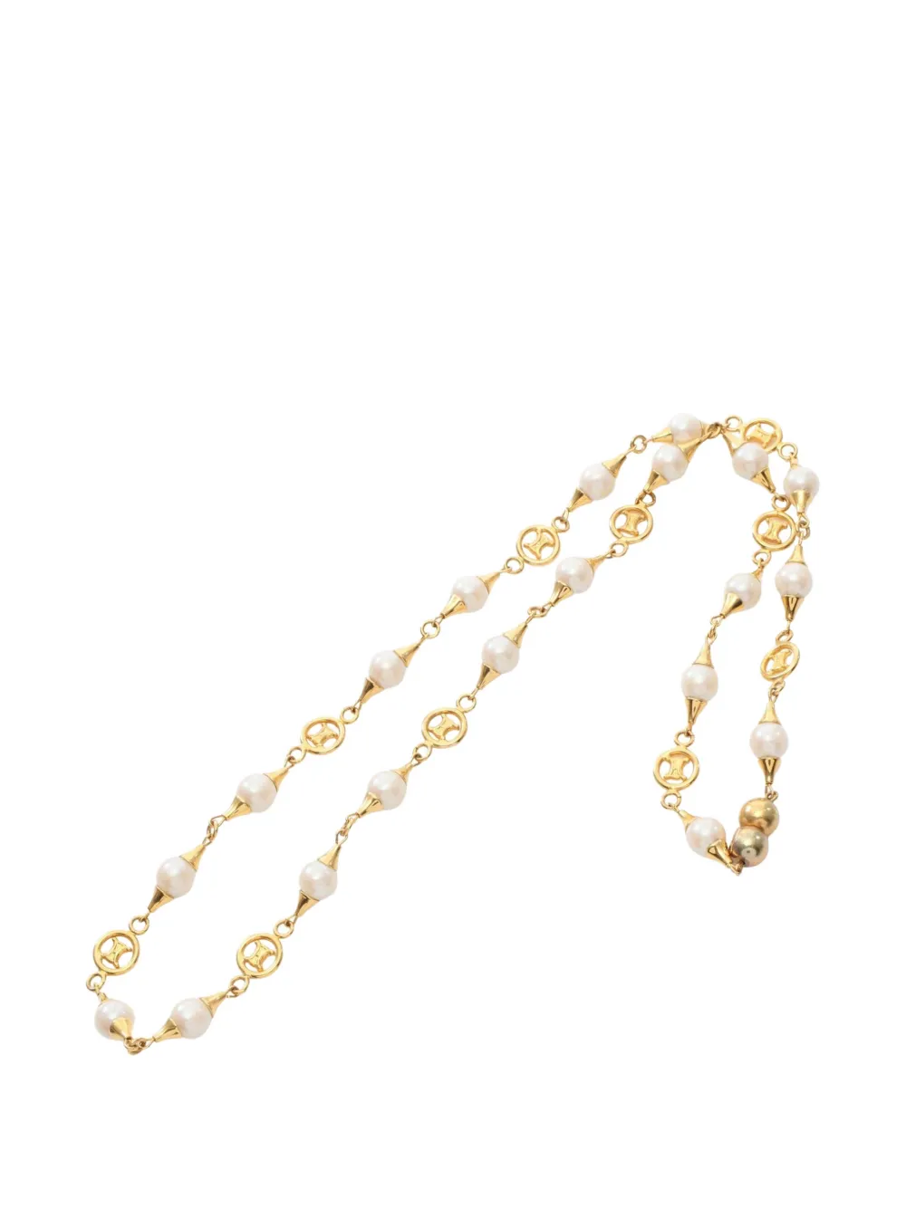 Pre-owned Celine 2010s Triomphe Faux-pearl Necklace In Gold
