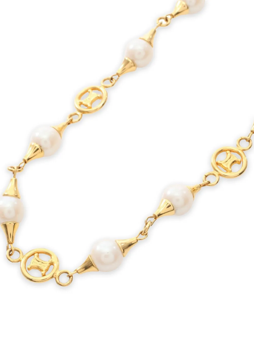 Celine Pre-owned 2010s Triomphe Faux-pearl Necklace in Gold, view 2