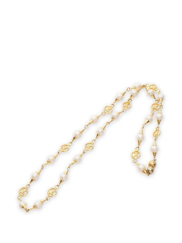 Celine Pre-owned 2010s Triomphe Faux-pearl Necklace in Gold