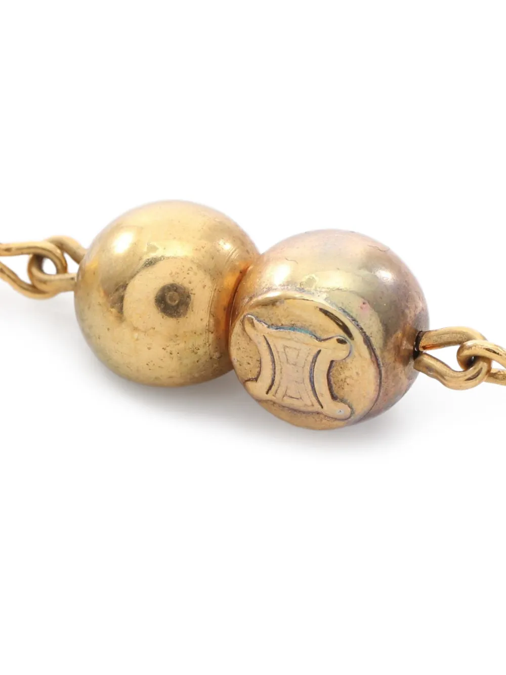Celine Pre-owned 2010s Triomphe Faux-pearl Necklace in Gold, view 4