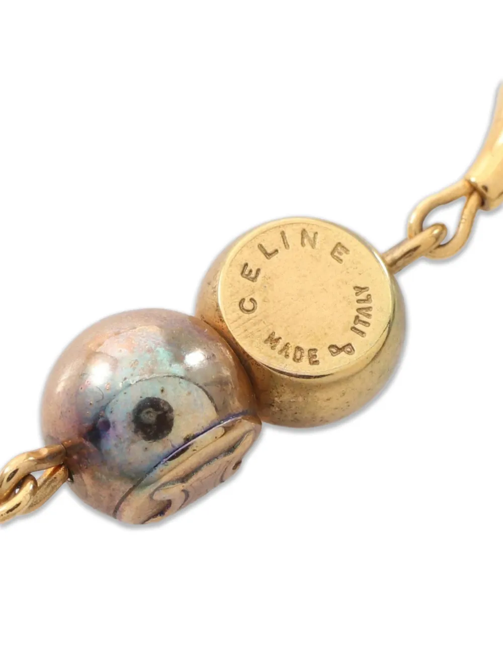 Celine Pre-owned 2010s Triomphe Faux-pearl Necklace in Gold, view 3