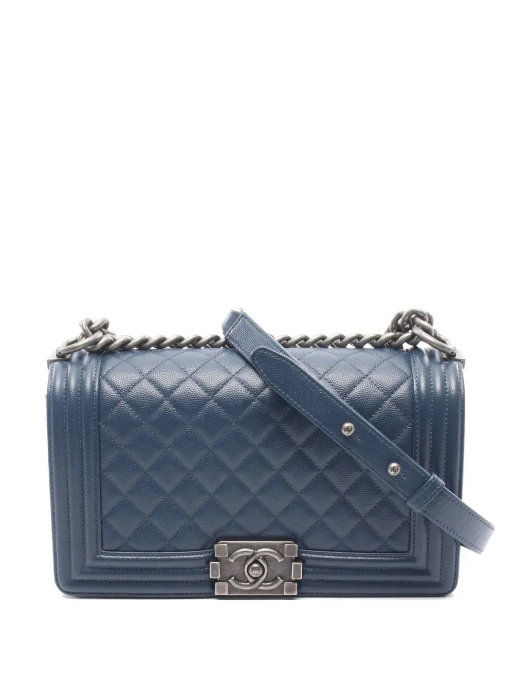 CHANEL Pre-Owned 2018 Boy Caviar leather quilted shoulder bag - Blu