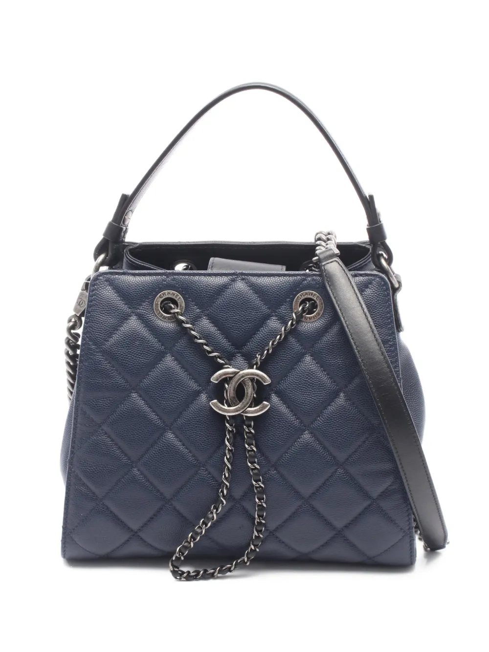 CHANEL Pre-Owned 2016-2017 CC Caviar-skin bucket bag - Blu