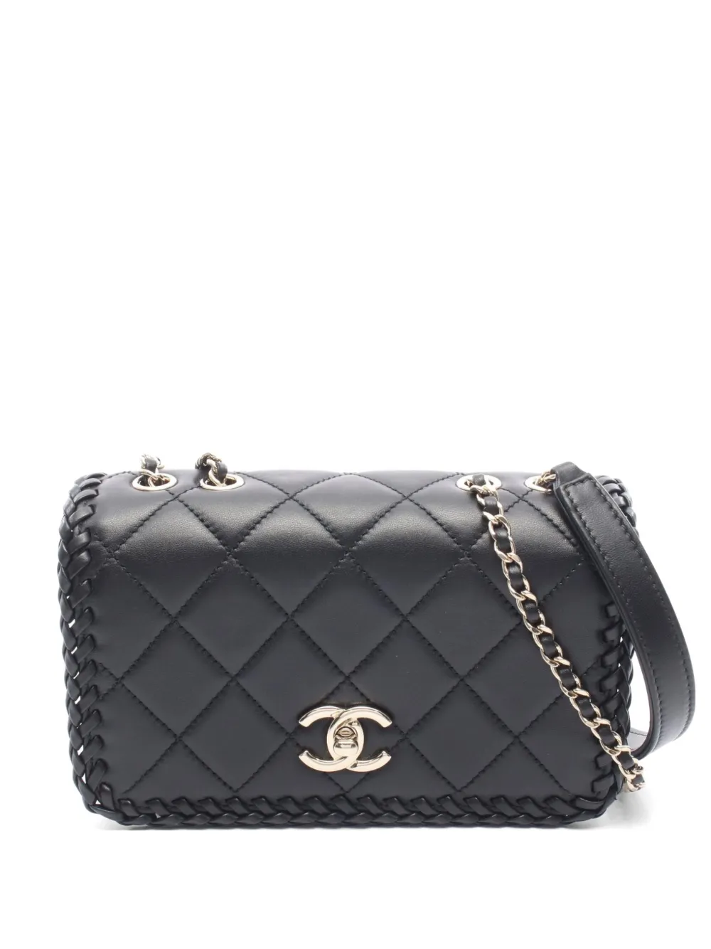 CHANEL Pre-Owned 2021 matelassé braided-trim shoulder bag - Black