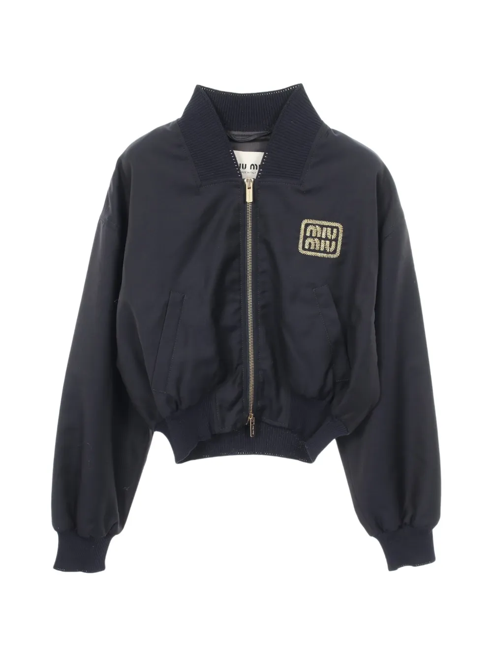 Miu Miu Pre-Owned logo-embroidered cropped bomber jacket - Blu