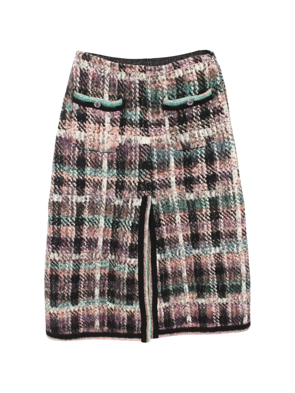 CHANEL Pre-Owned 2010s bijou-buttons check skirt - Nero