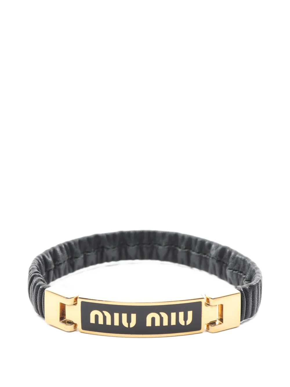 Miu Miu Pre-Owned 2010s logo-plaque leather bracelet - Oro