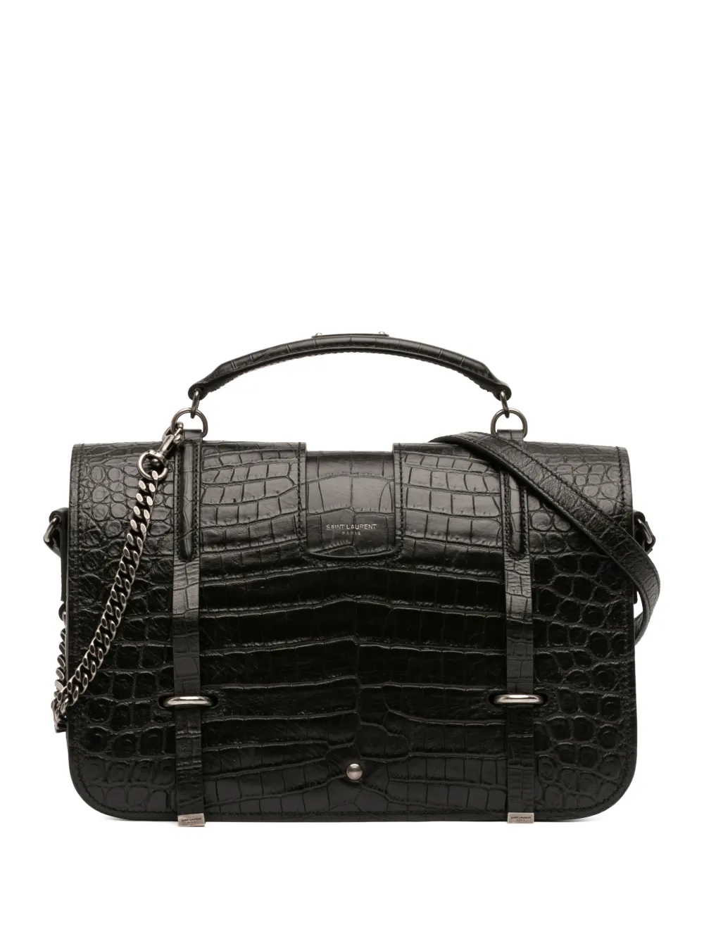 Saint Laurent Pre-Owned 2017 Large Croc Embossed Leather Charlotte Flap satchel - Black