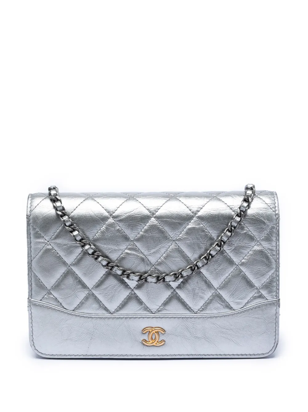 CHANEL Pre-Owned 2017-2018 Quilted Aged Calfskin Gabrielle Wallet On Chain crossbody bag - Silver