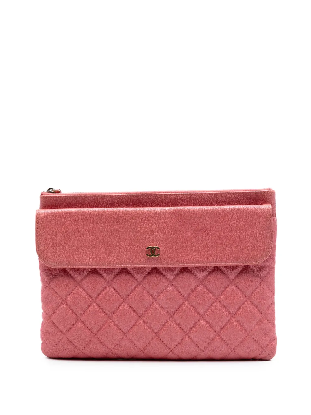 CHANEL Pre-Owned 2019 Medium Iridescent Quilted Caviar Flap Cosmetic Case clutch bag - Rosa