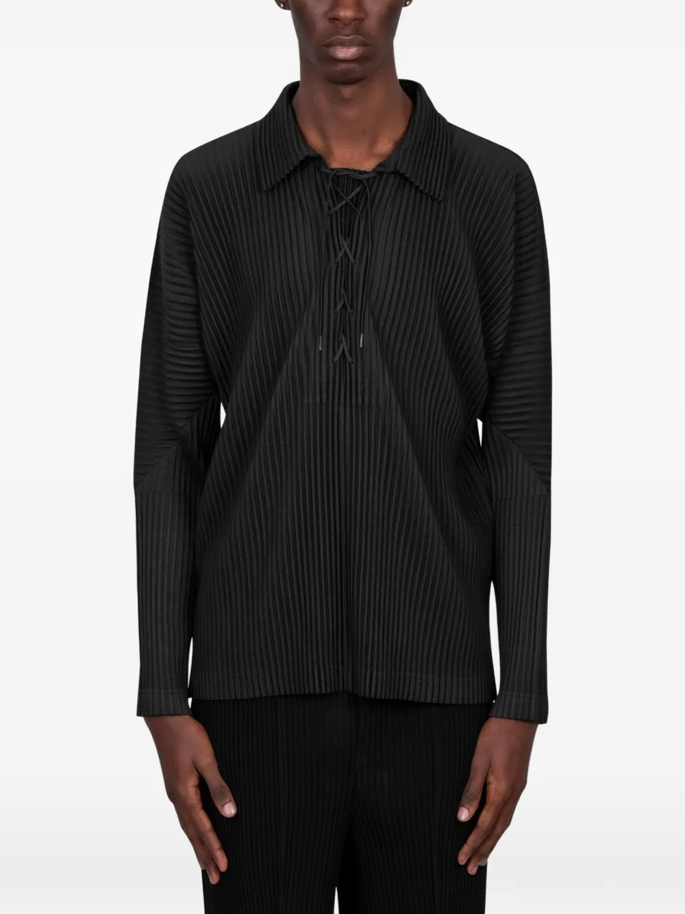 Homme Plissé Issey Miyake lace-up pleated shirt - Nero