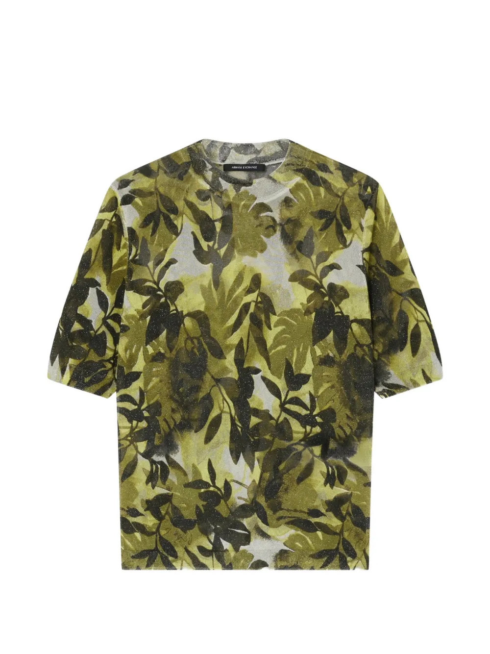 Armani Exchange leaf-print metallic-thread T-shirt - Verde
