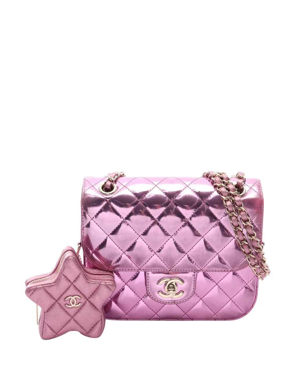 CHANEL Pre-Owned 2021-2026 Mini Quilted Metallic Mirror Calfskin Hollywood Boulevard Flap crossbody bag - Rosa