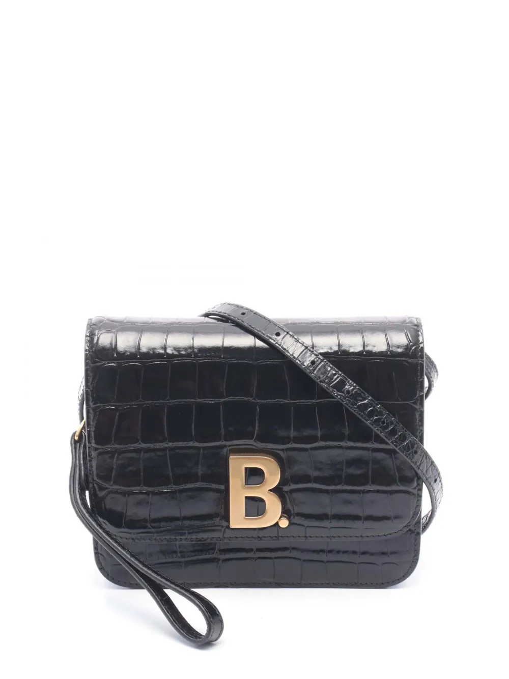 Balenciaga Pre-Owned 2010-2026 Small Croc Embossed Shiny Calfskin B Logo crossbody bag - Nero