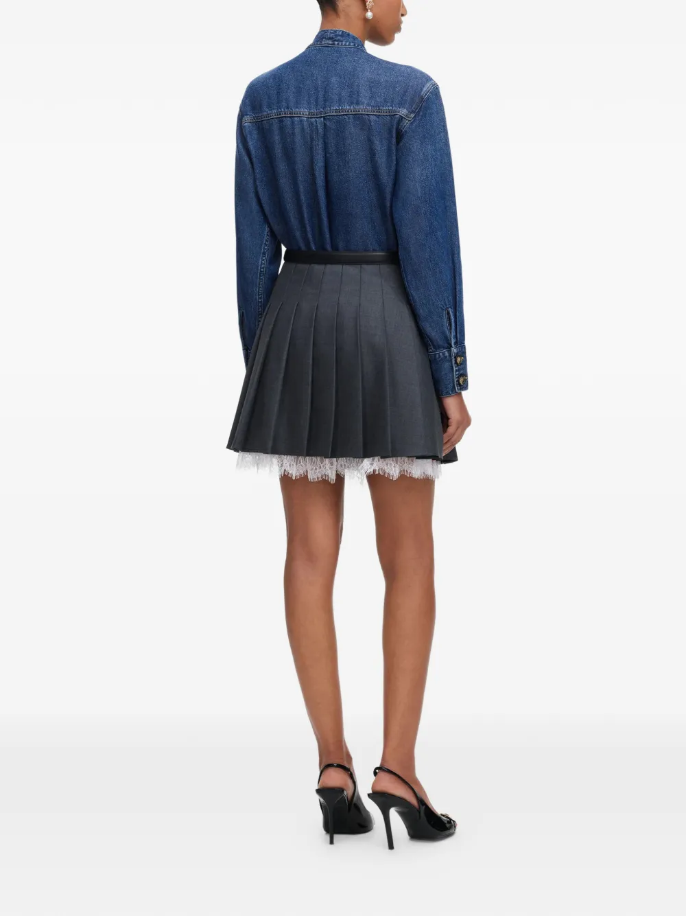 Self-Portrait Denim blouse met gestrikte hals Blauw