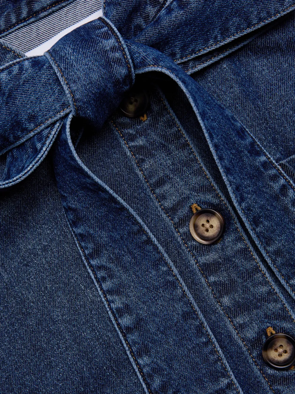 Self-Portrait Denim blouse met gestrikte hals Blauw