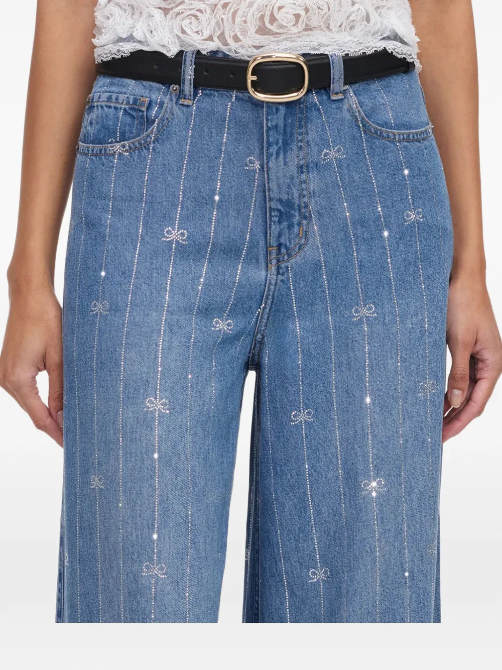 Self-Portrait rhinestone-embellished bow-print jeans - Blu