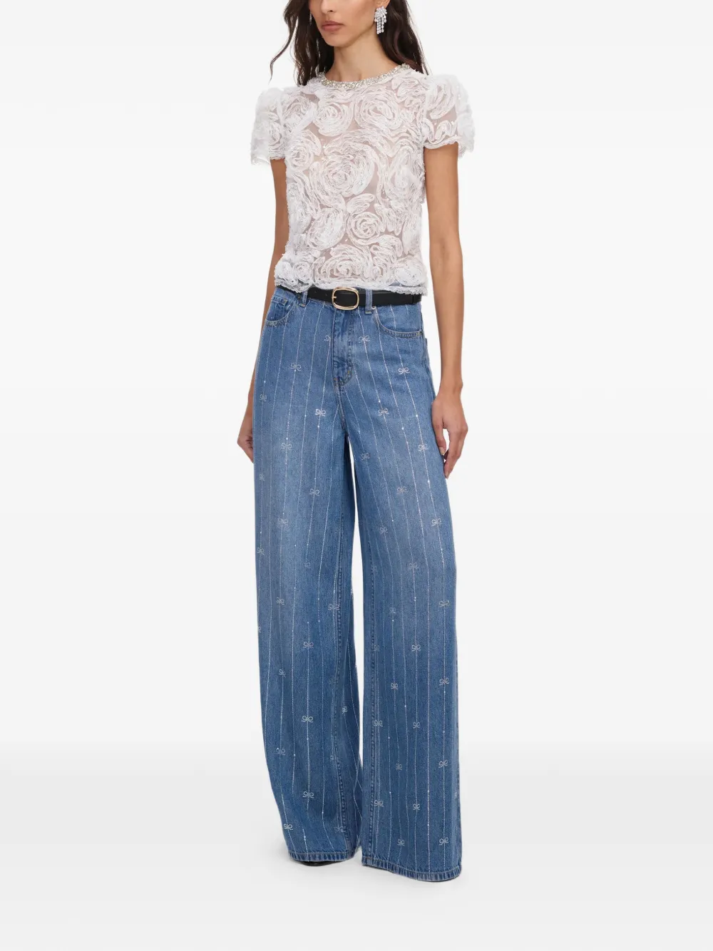 Self-Portrait Jeans verfraaid met stras en strikprint Blauw