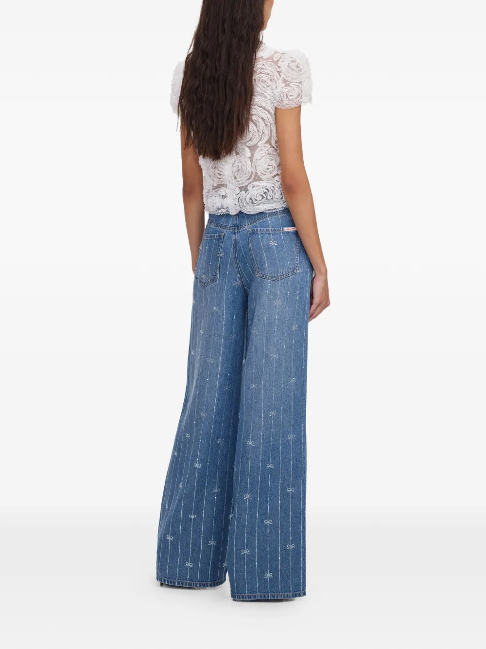 Self-Portrait Jeans verfraaid met stras en strikprint Blauw