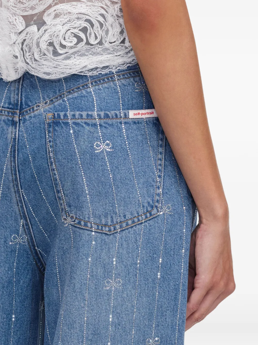 Self-Portrait Jeans verfraaid met stras en strikprint Blauw