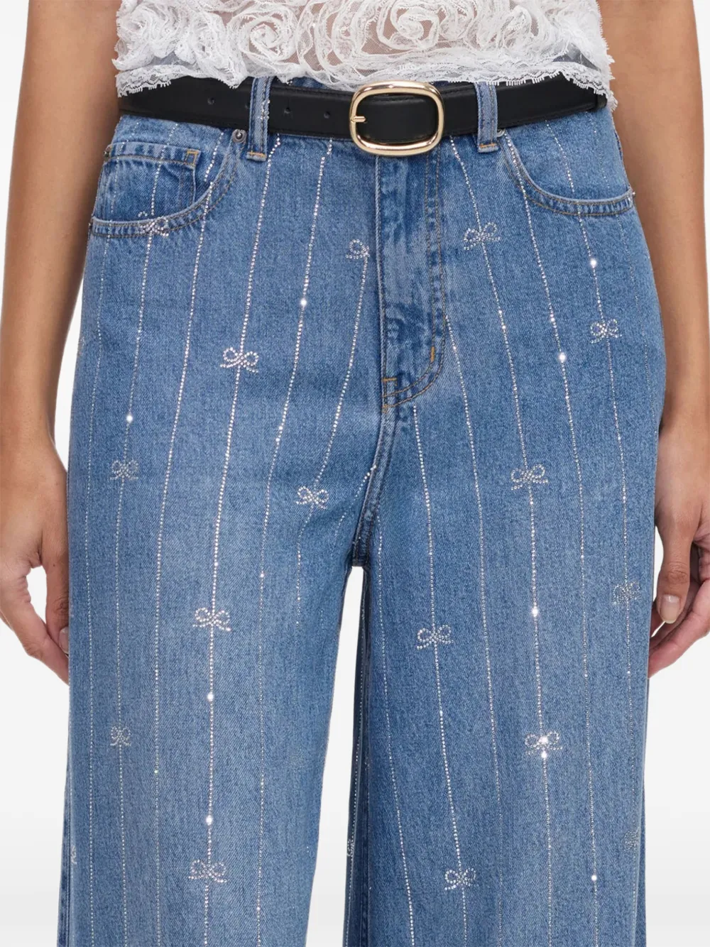 Self-Portrait Jeans verfraaid met stras en strikprint Blauw