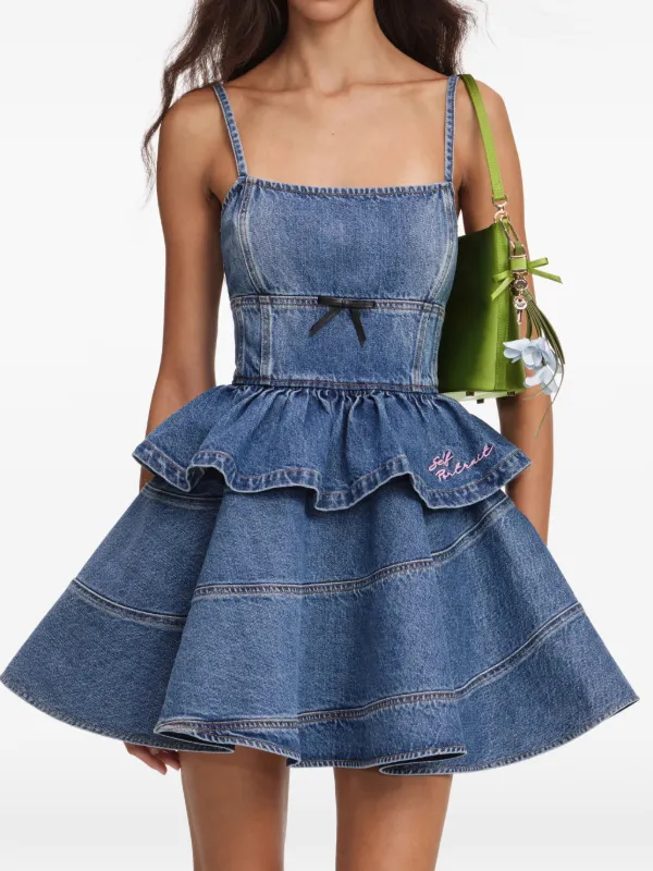 self portrait tiered mini dress Self Portrait Tiered Mini Dress Self Portrait Blue Floral Tiered Chiffon  Mini Dress REVERSIBLE