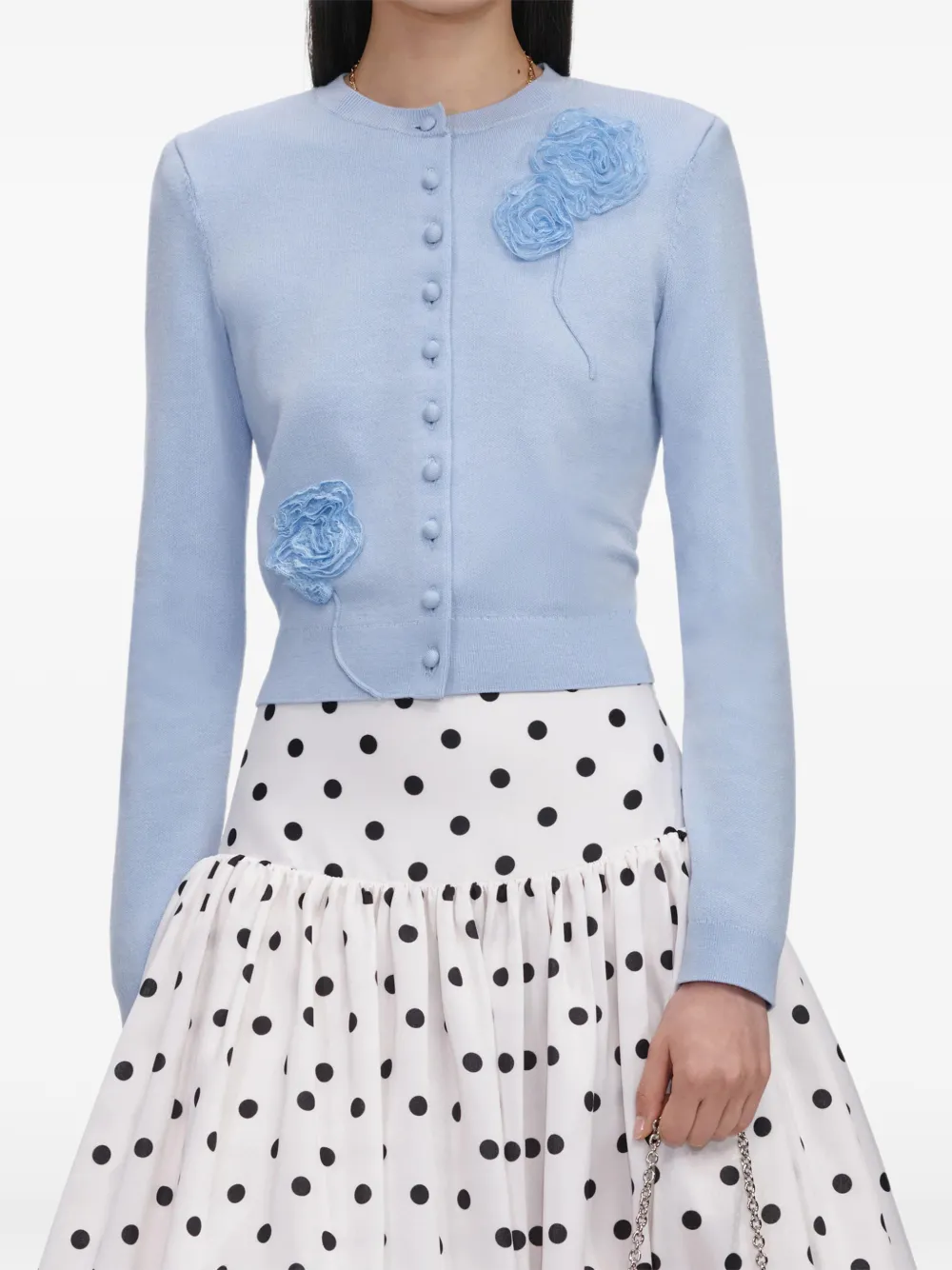 Self-Portrait floral-motif button-up knit cardigan - Blu