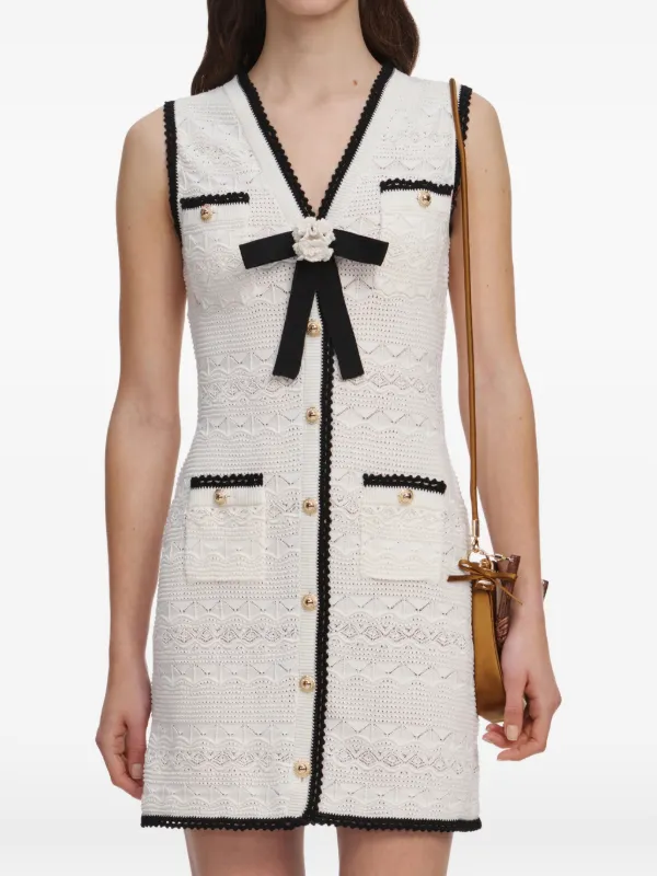 Self-Portrait bow-detail crochet-knit Mini Dress | White | FARFETCH AU
