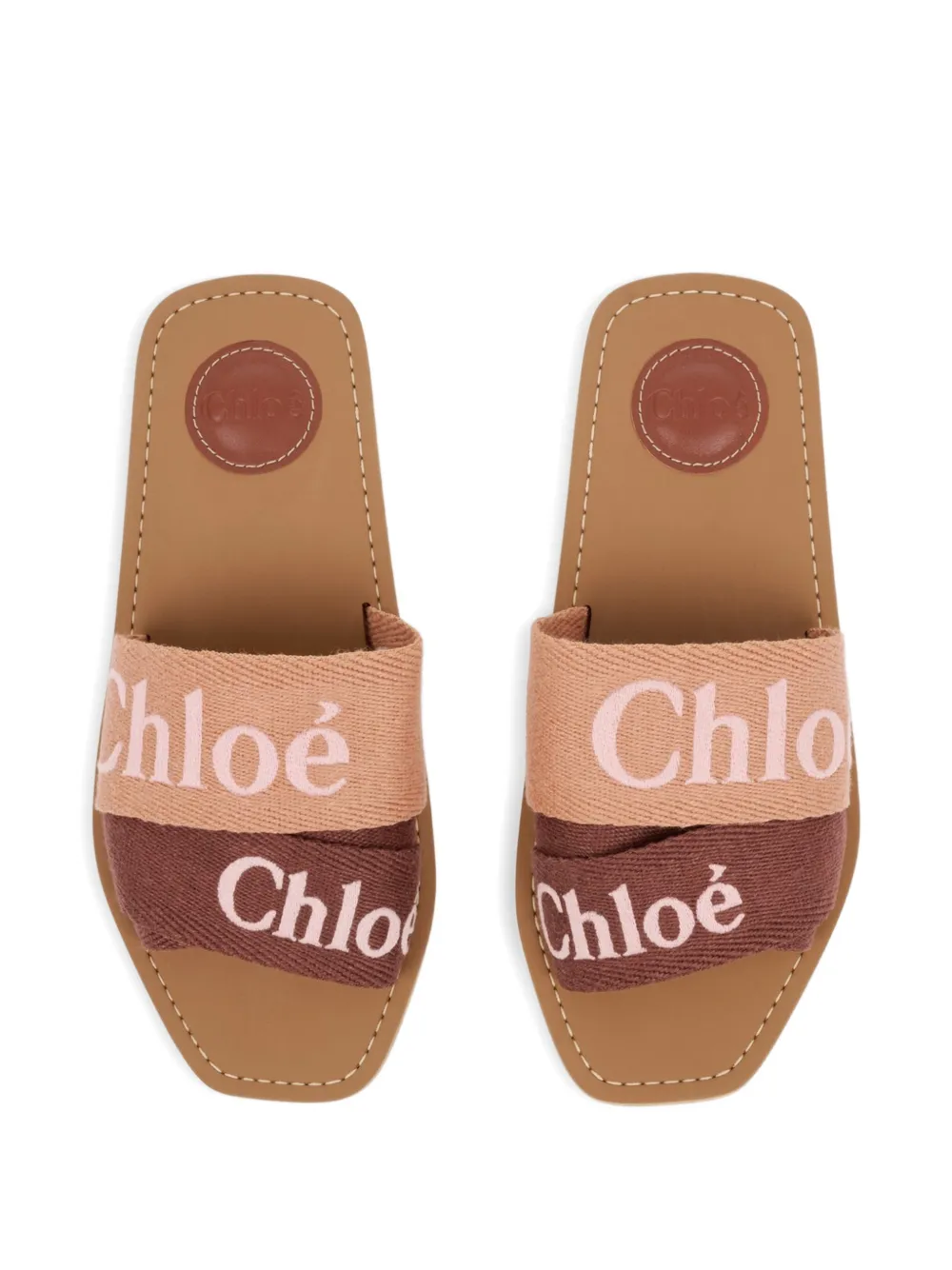 Chloé Woody logo-embroidered flat sandals Roze